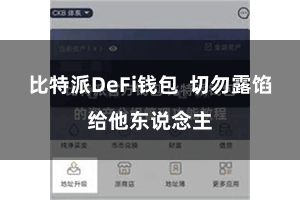 比特派DeFi钱包  切勿露馅给他东说念主